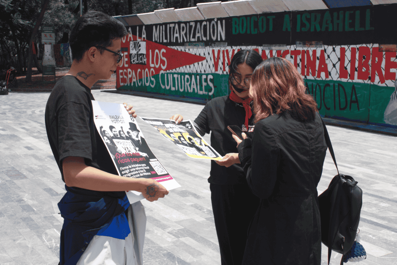 handing out flyers on the street